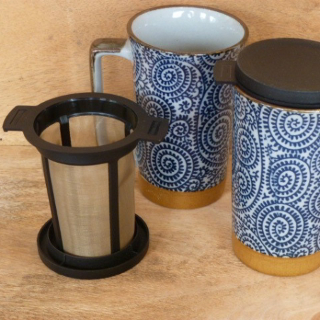Grand mug bleu (4dl) japonais avec un grand filtre Teeli L
