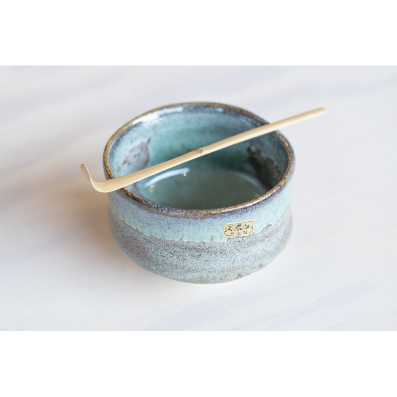 Bol à Matcha - Chawan japonais bleu-vert fait main diamètre 11.5cm