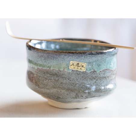 Bol à Matcha - Chawan japonais bleu-vert fait main diamètre 11.5cm