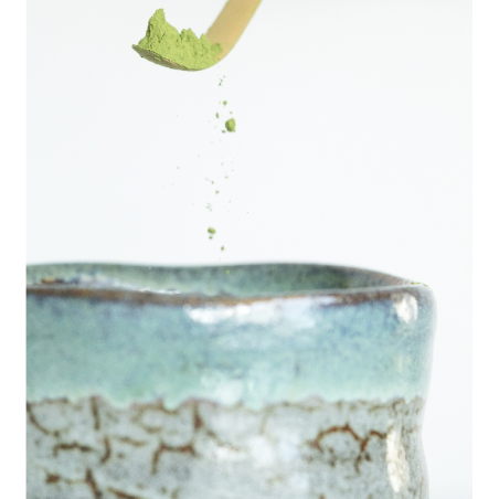 Bol à Matcha - Chawan japonais bleu-vert fait main diamètre 11.5cm