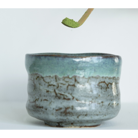 Bol à Matcha - Chawan japonais bleu-vert fait main diamètre 11.5cm